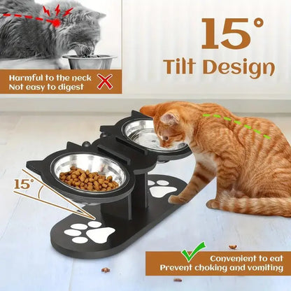 Multi-Layer Elevated Cat Feeder with Stainless Steel Food & Water Bowls, Adjustable Height Design, Includes 3 Stands, Easy-To-Assemble & Portable, Ideal for Multiple Cats, Feeding Supplies for Pet Lovers,Back to School